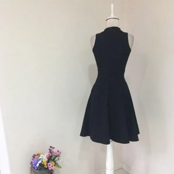 Black High Neck Short Prom Dress,Sleeveless Appliques Sheer Cheap Homecoming Dress,Party Dress SH195