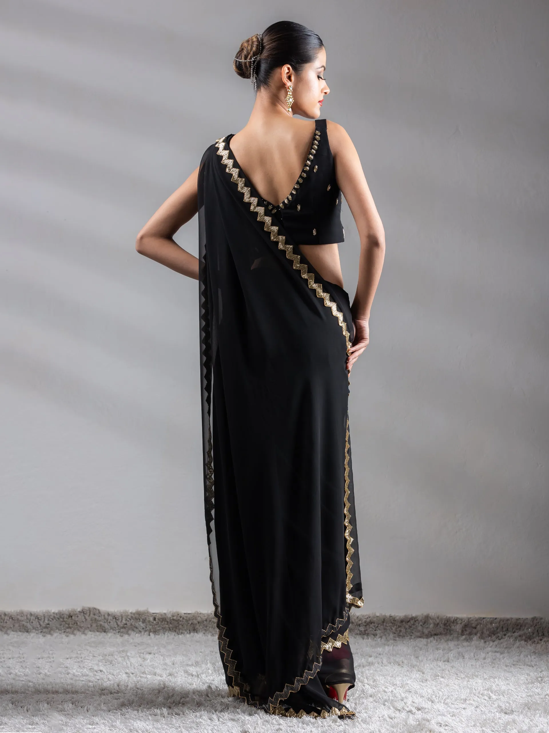 Black Sequin Georgette Saree with Blouse Fabric