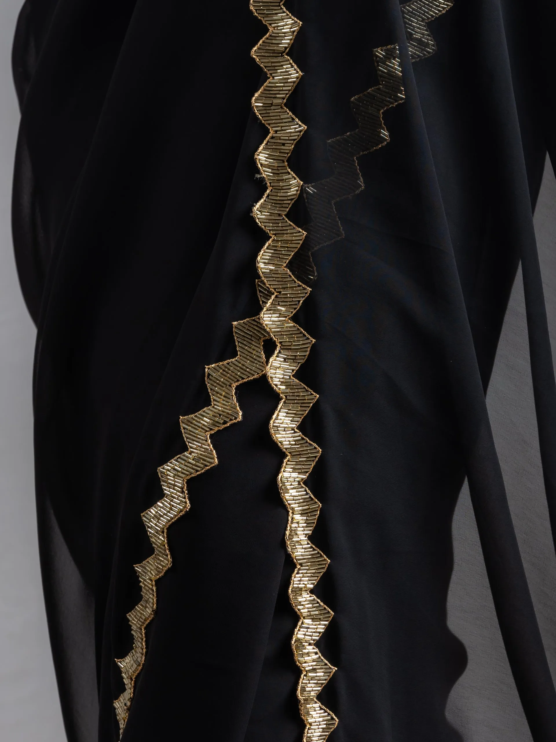 Black Sequin Georgette Saree with Blouse Fabric