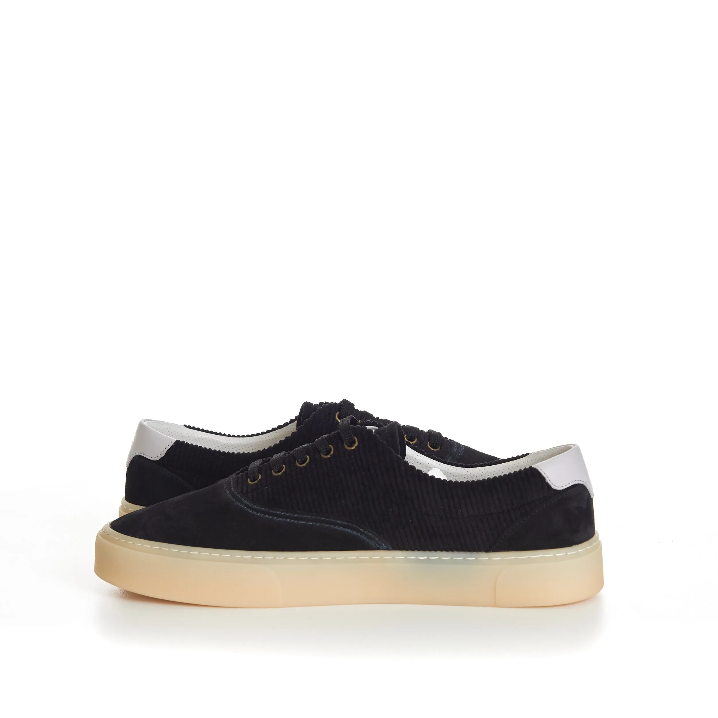 Black Washed Suede And Techno Corduroy Sneakers