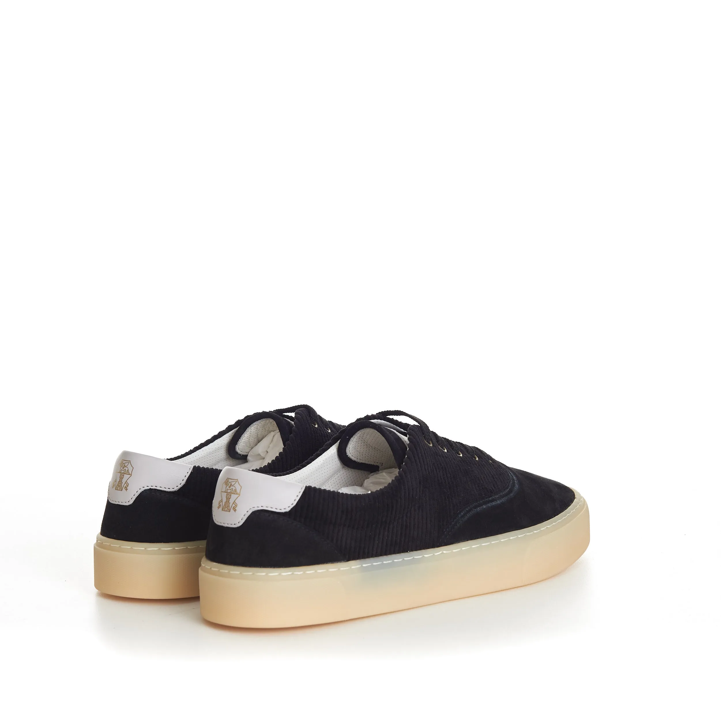Black Washed Suede And Techno Corduroy Sneakers