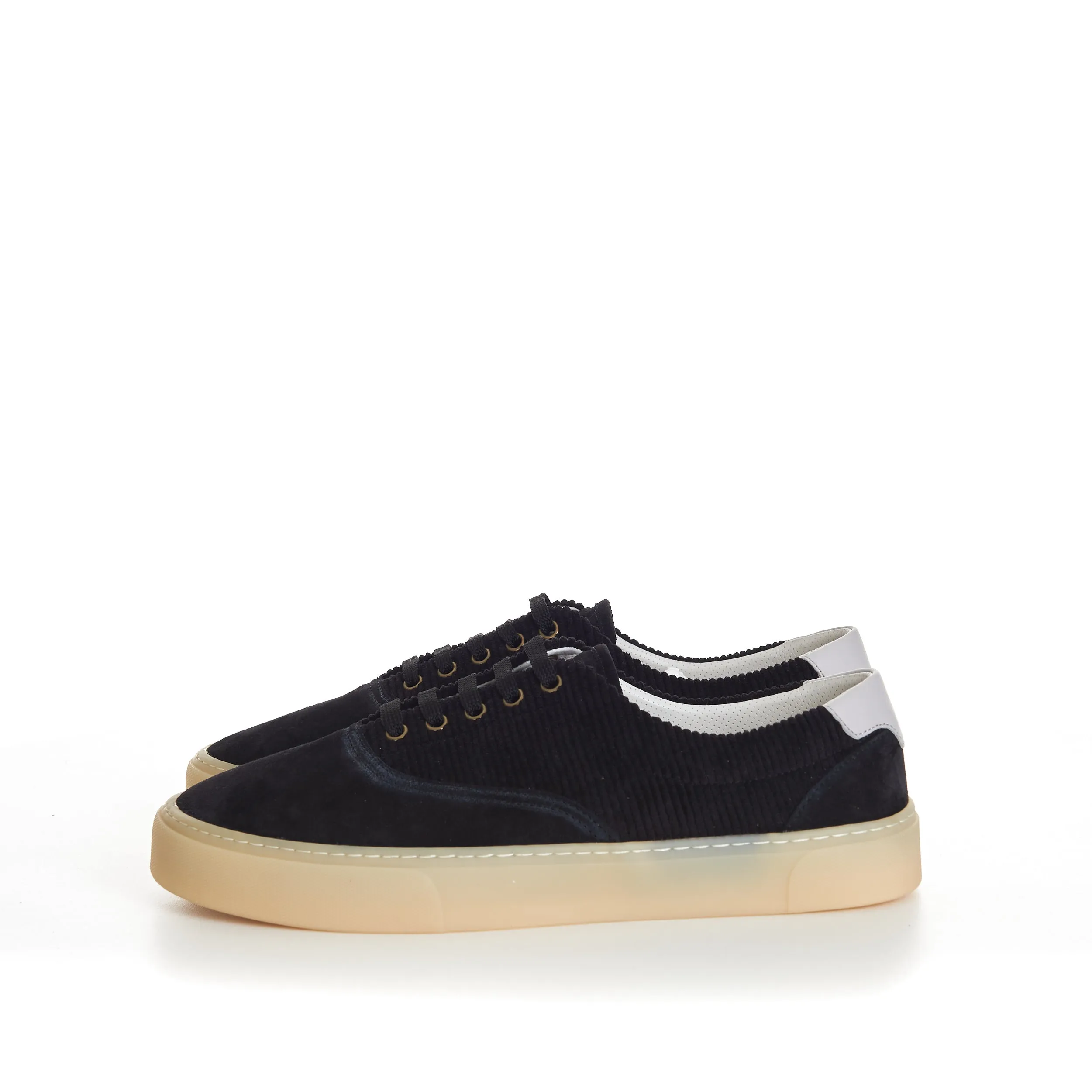 Black Washed Suede And Techno Corduroy Sneakers