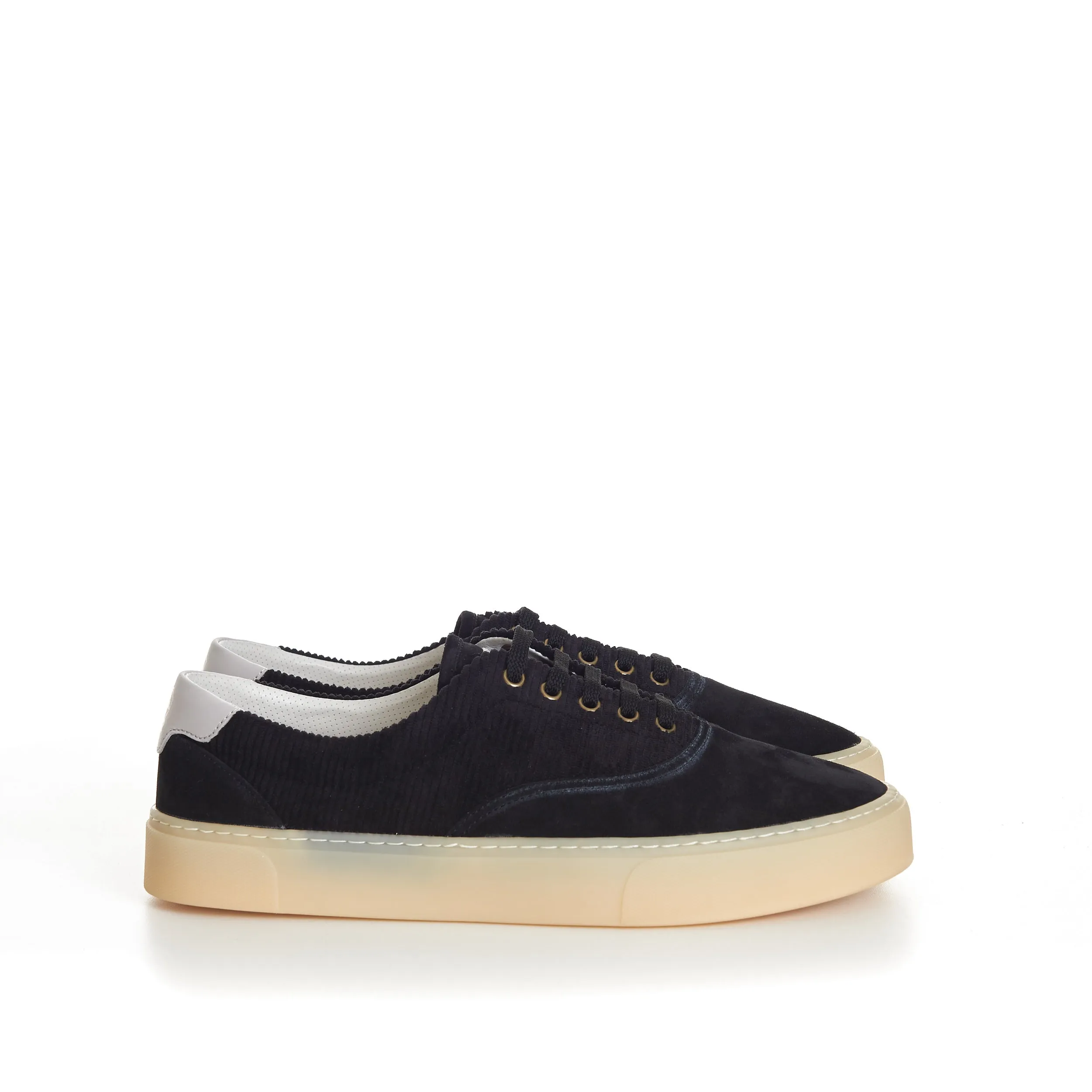 Black Washed Suede And Techno Corduroy Sneakers
