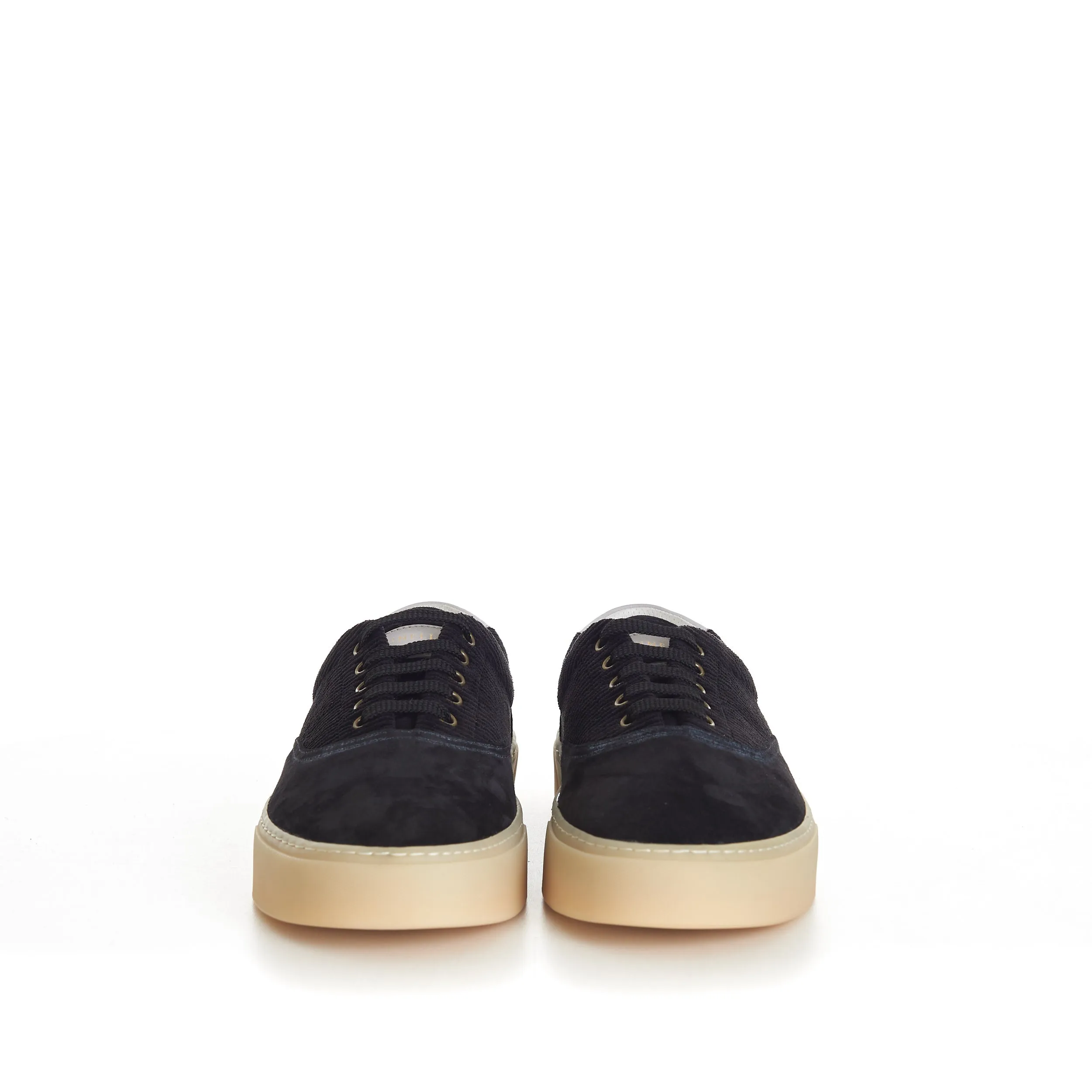 Black Washed Suede And Techno Corduroy Sneakers