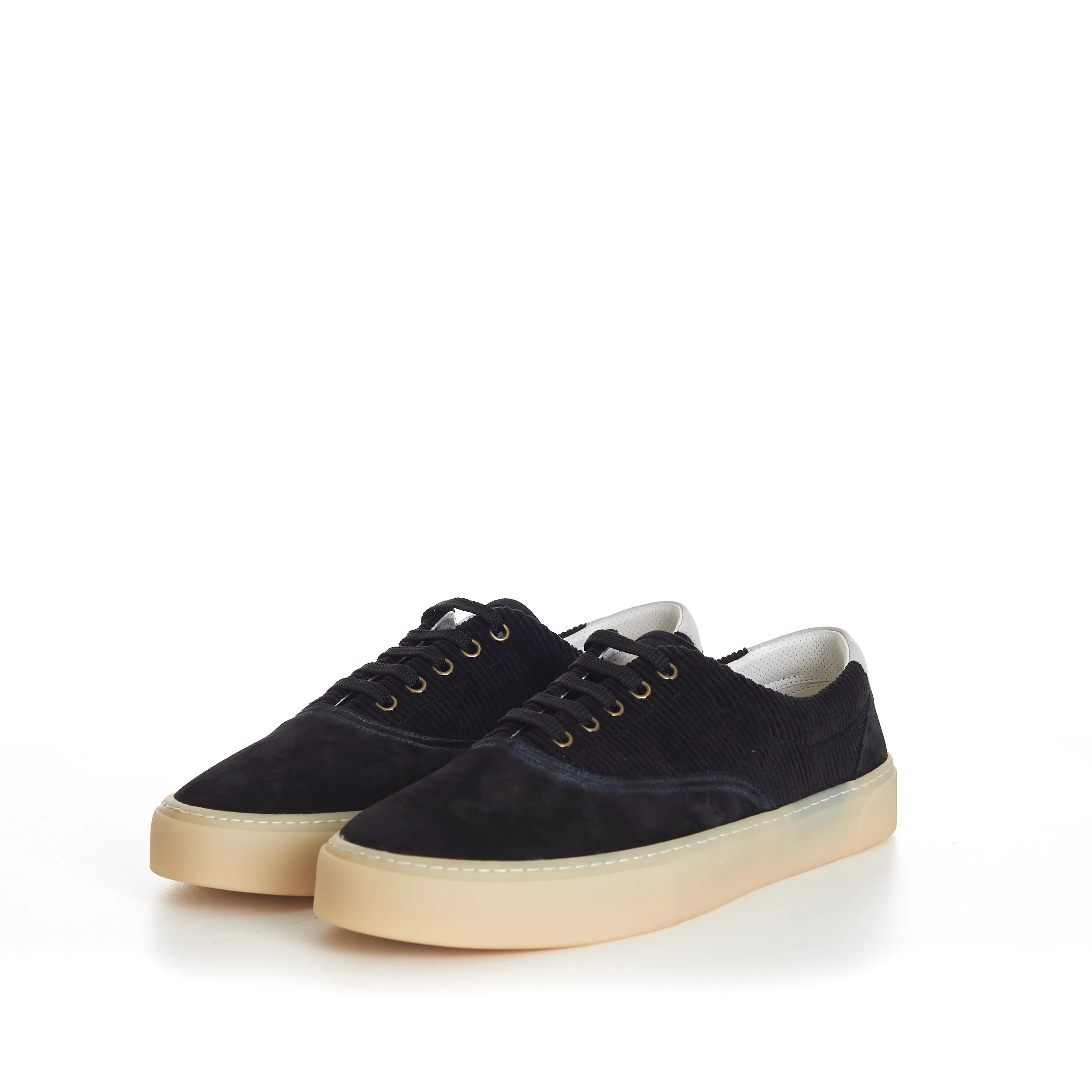 Black Washed Suede And Techno Corduroy Sneakers
