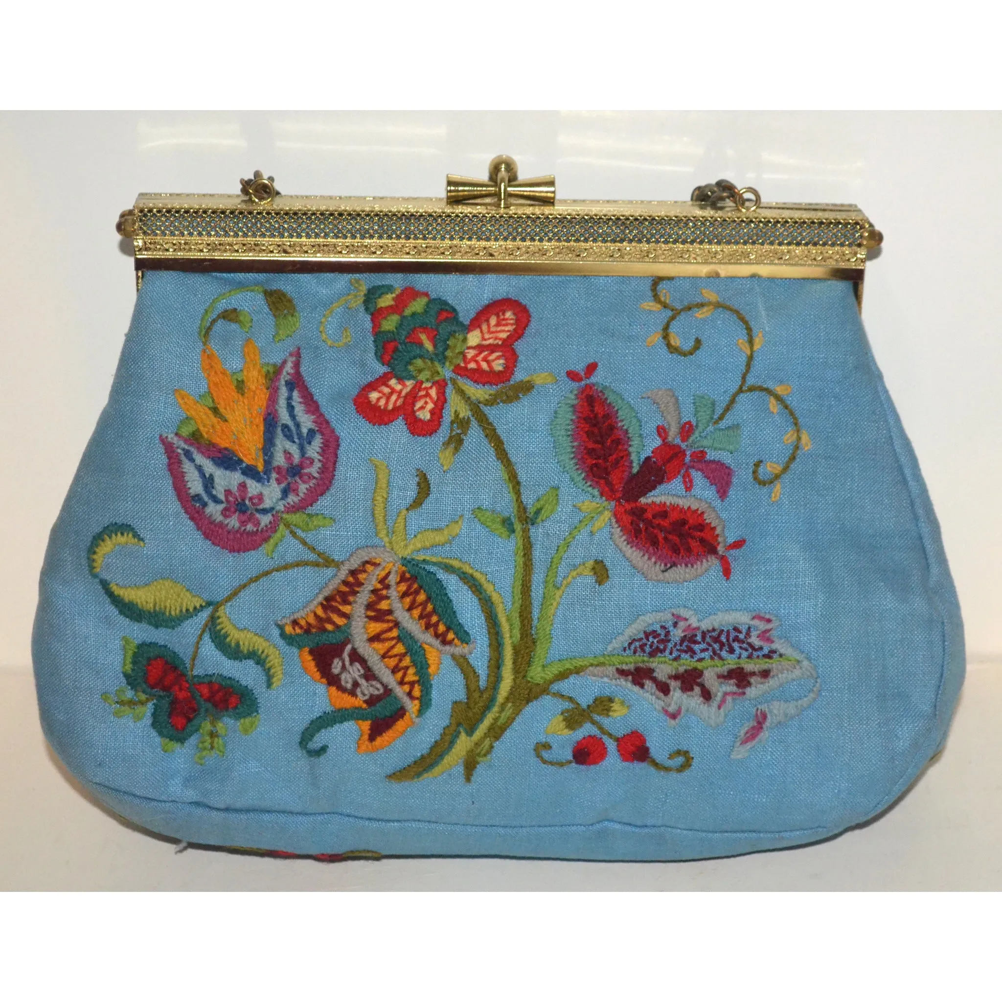 Blue Embroidered Purse By Lois
