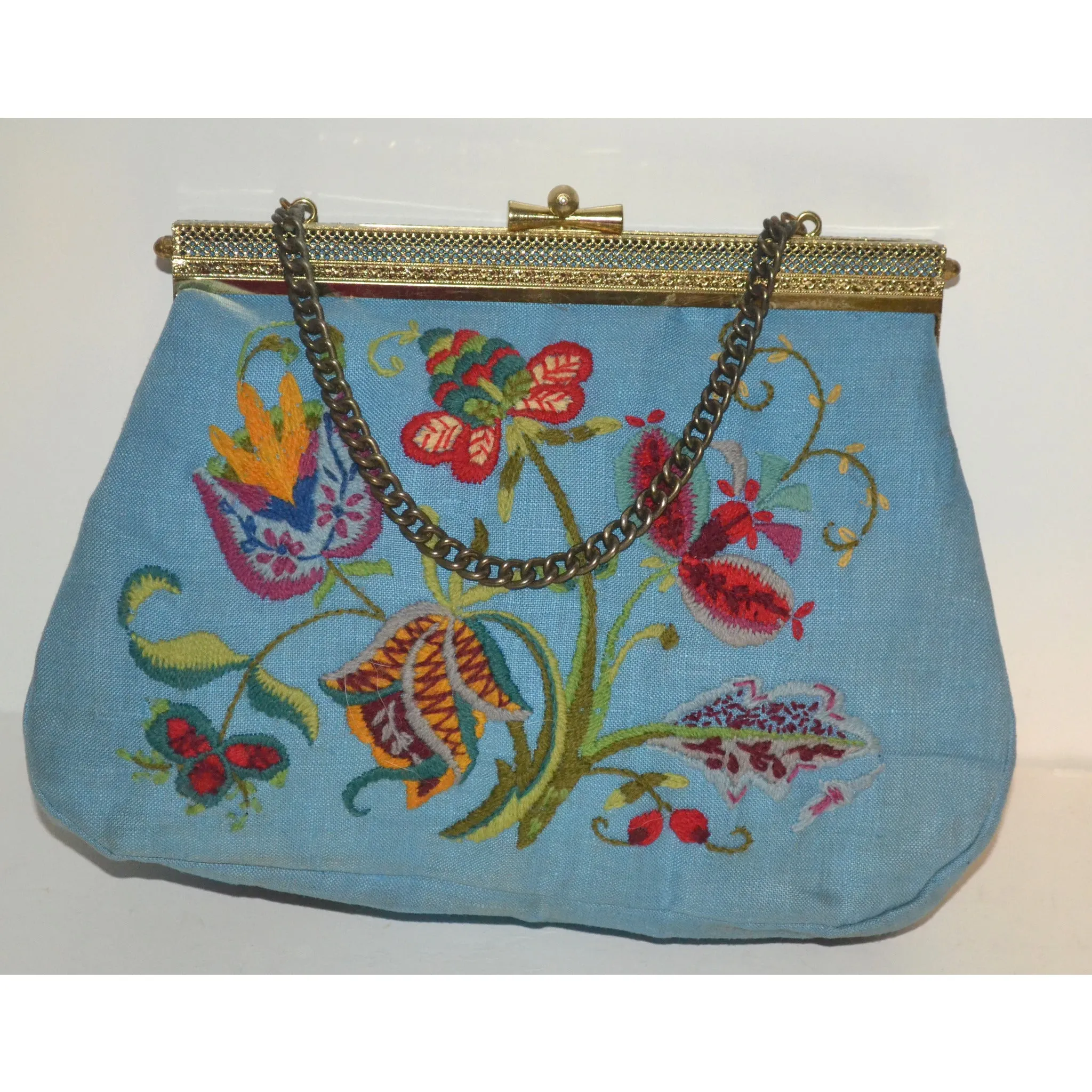Blue Embroidered Purse By Lois