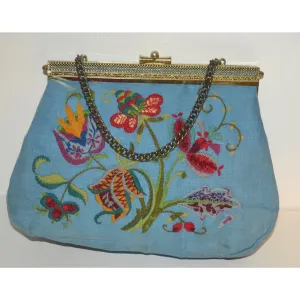 Blue Embroidered Purse By Lois