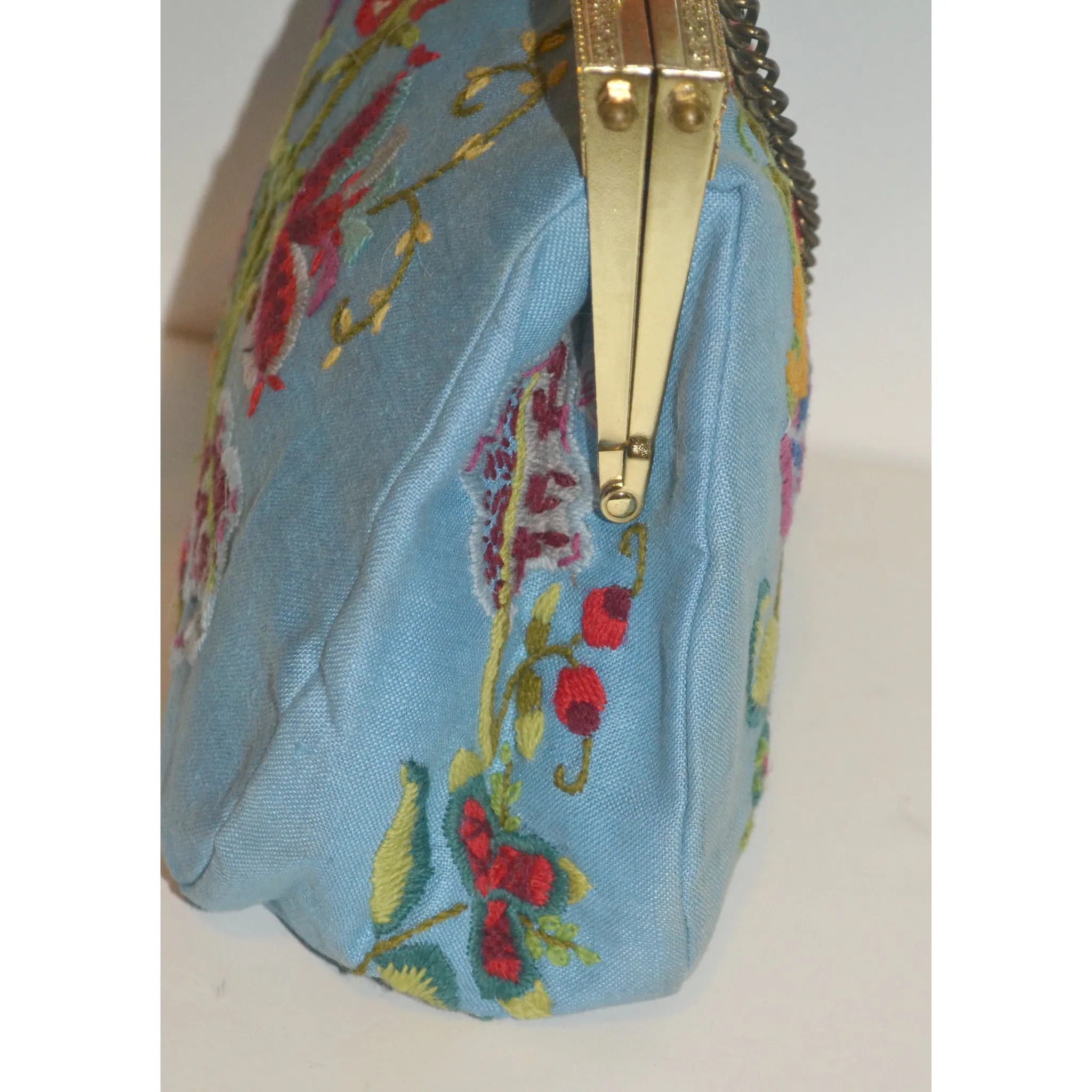 Blue Embroidered Purse By Lois