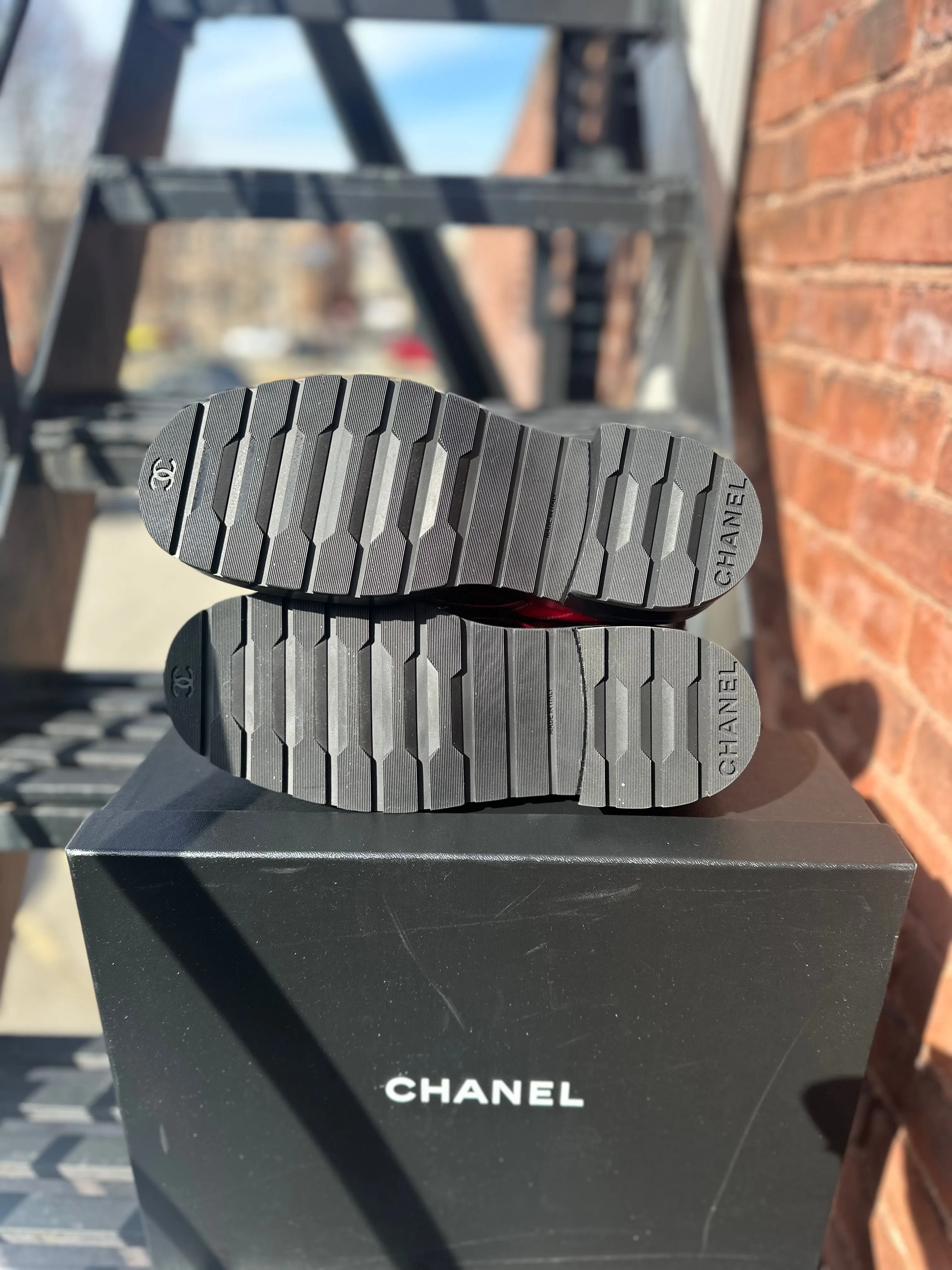 Chanel Red Metallic Lace Up Quilted Lace Up Calfskin Boot