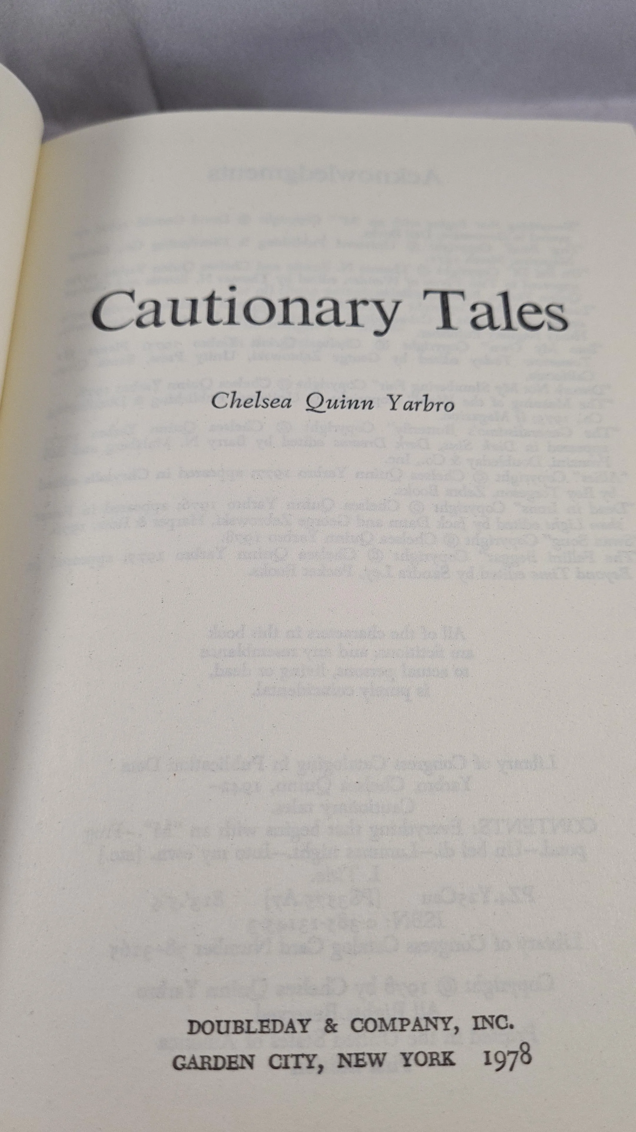 Chelsea Quinn Yarbro - Cautionary Tales, Doubleday, 1978, First Edition
