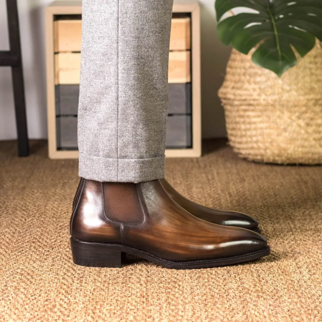 Cheslea Boots en cuir patiné marron