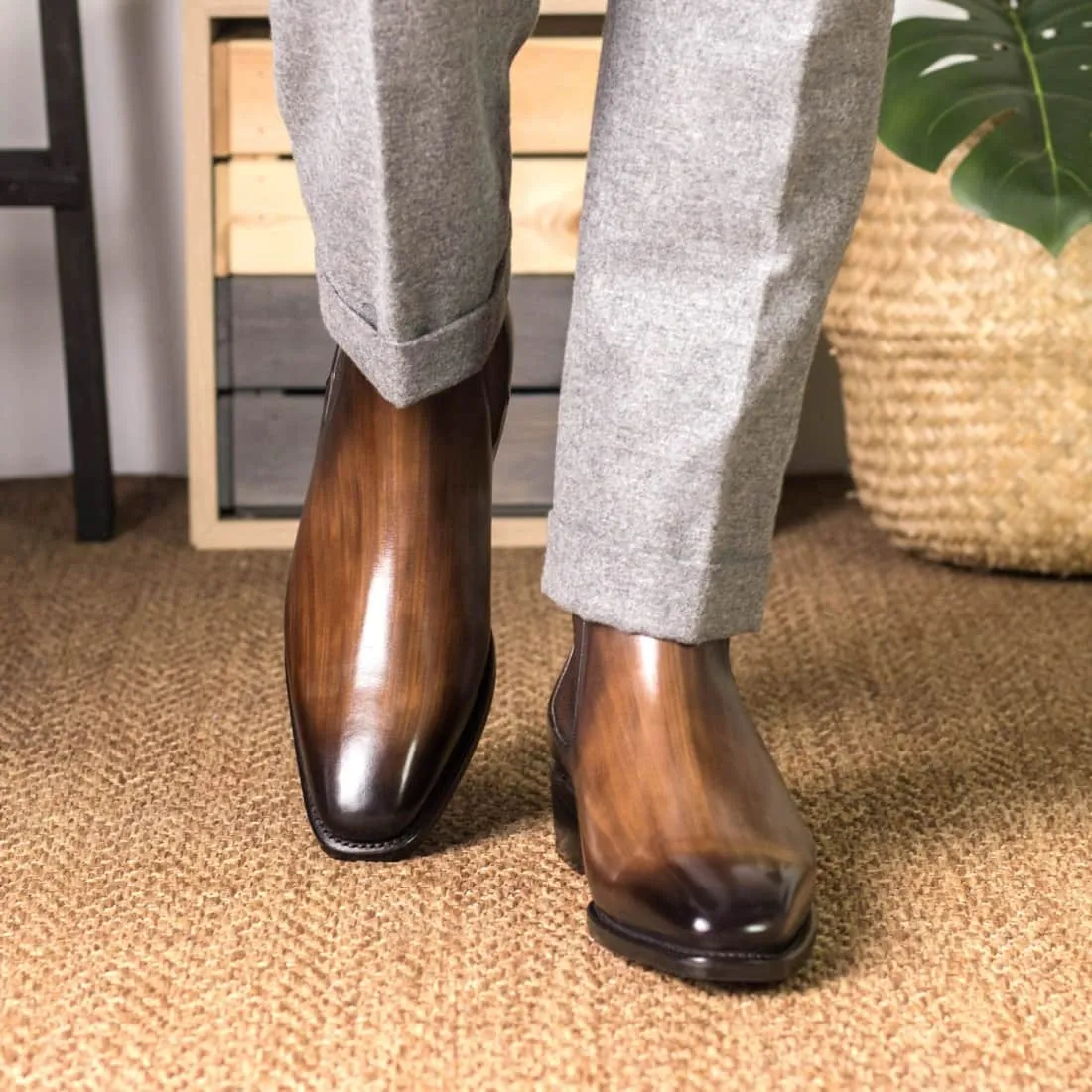 Cheslea Boots en cuir patiné marron