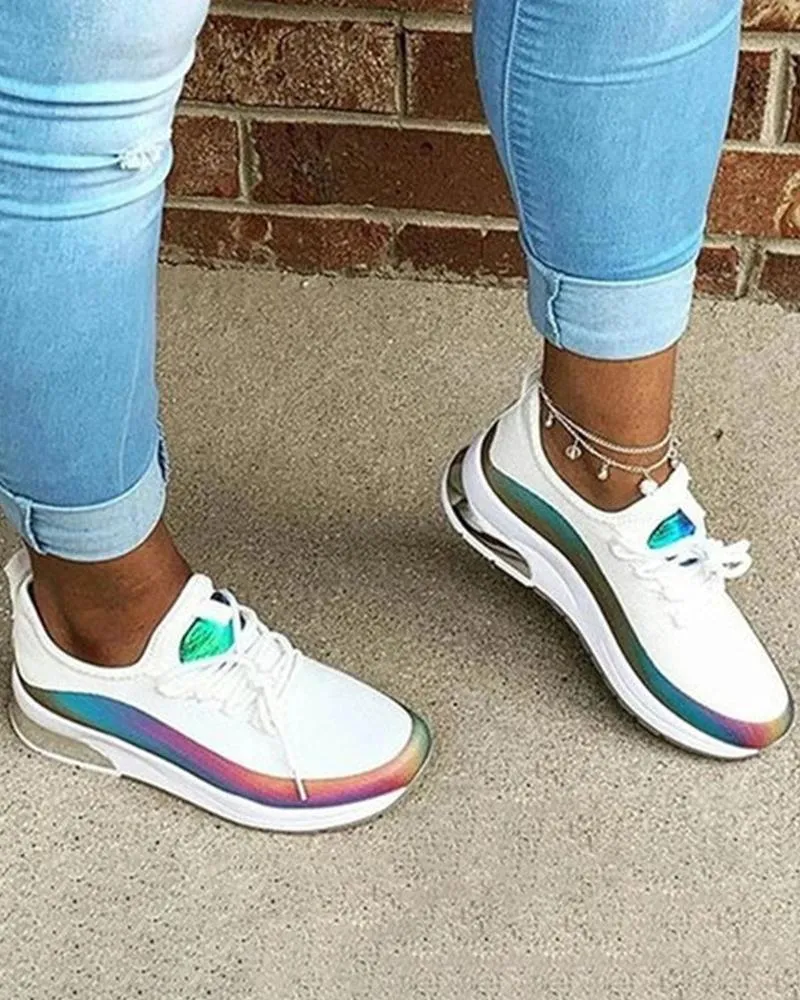 Colorblock Lace up Breathable Sneakers