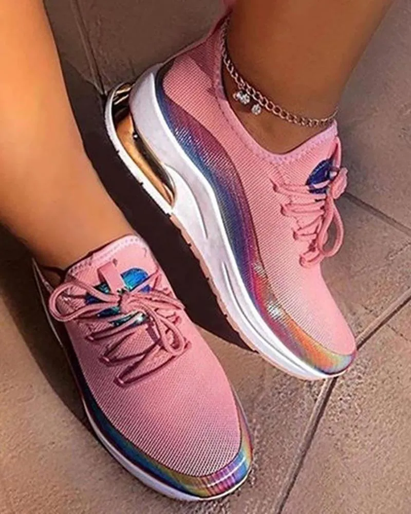 Colorblock Lace up Breathable Sneakers