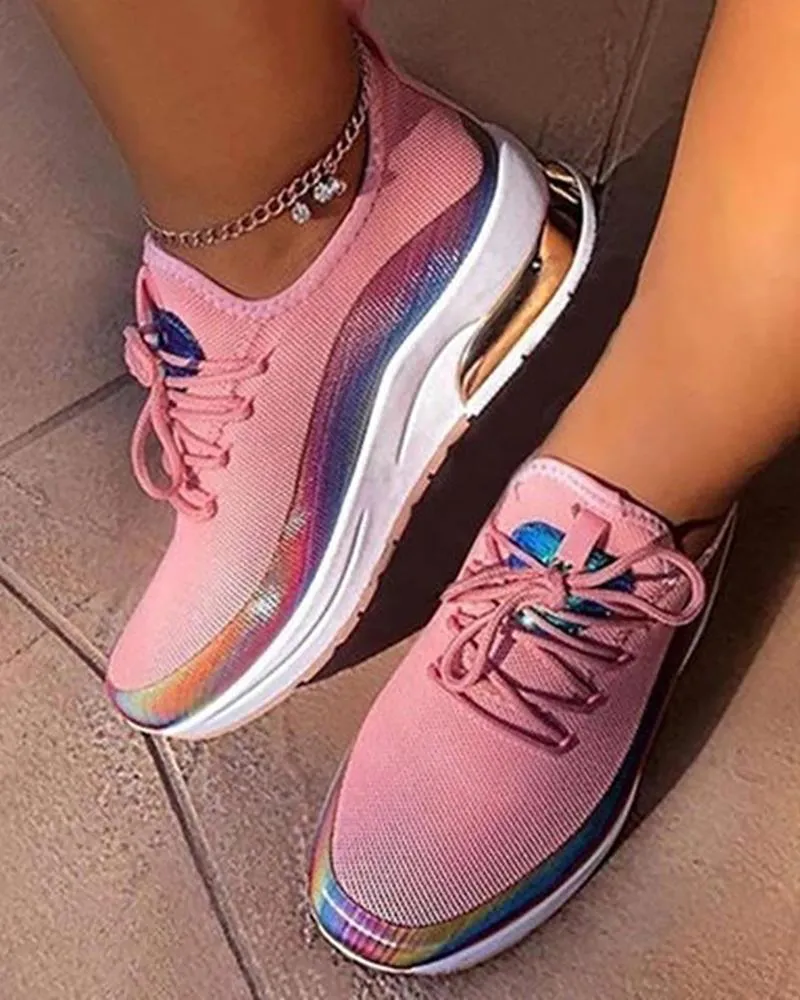 Colorblock Lace up Breathable Sneakers