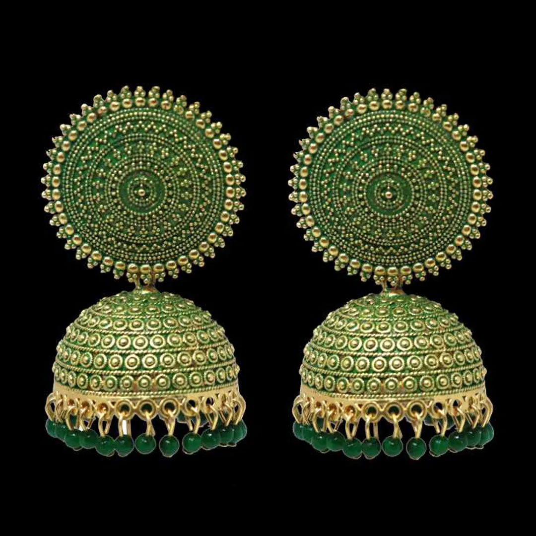 Combo of 2 Peach and Dark Green Pearls Dome Jhumki
