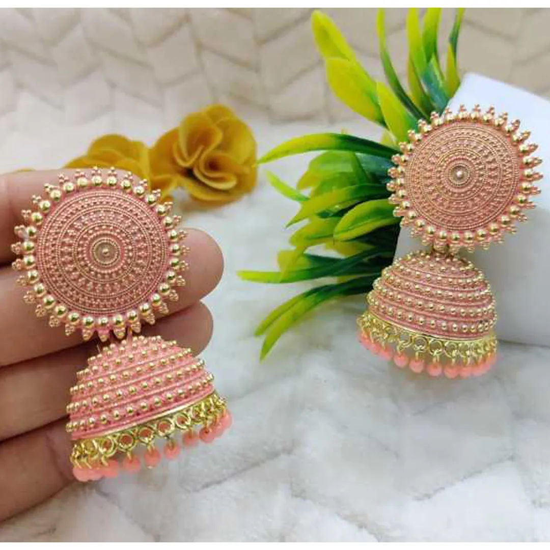 Combo of 2 Peach and Dark Green Pearls Dome Jhumki