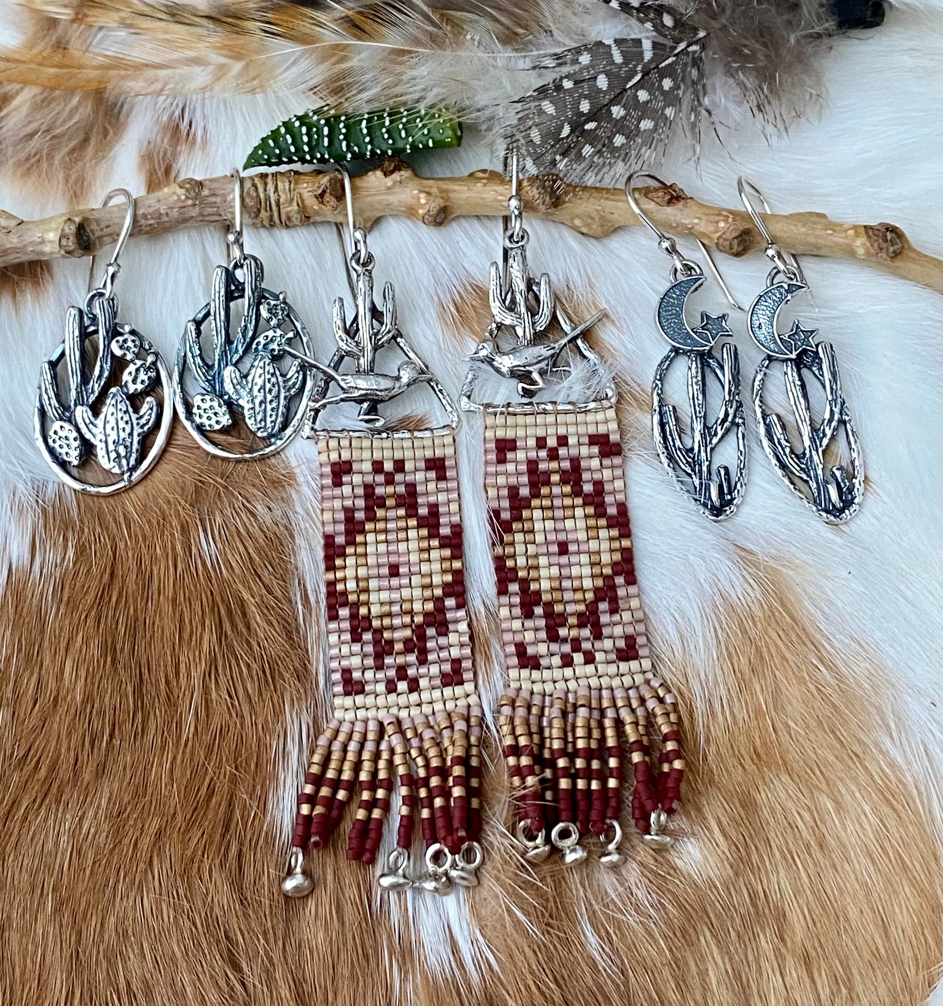 Desert Dweller Cactus Scene hand cast Sterling Silver Earrings