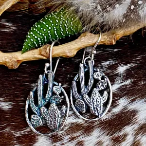 Desert Dweller Cactus Scene hand cast Sterling Silver Earrings