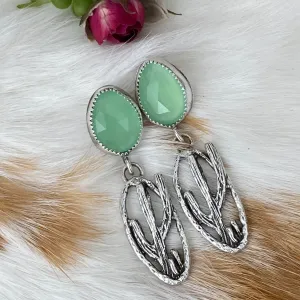 Desert Dweller Chalcedony Saguaro Cactus Scene hand cast Sterling Silver Earrings