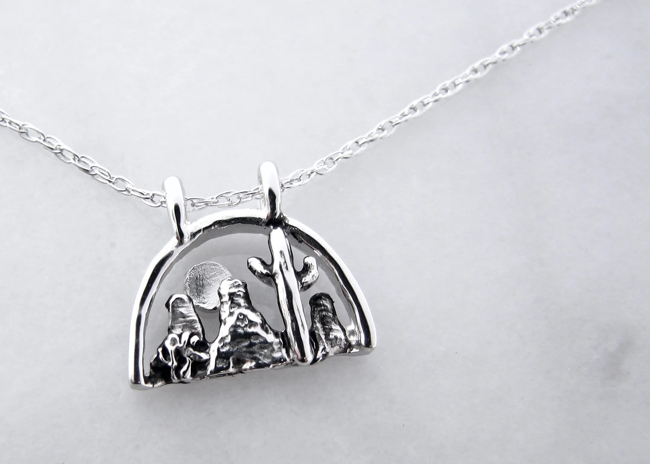 Desert Scape Silver Necklace, Mini Landscape Desert Southwest