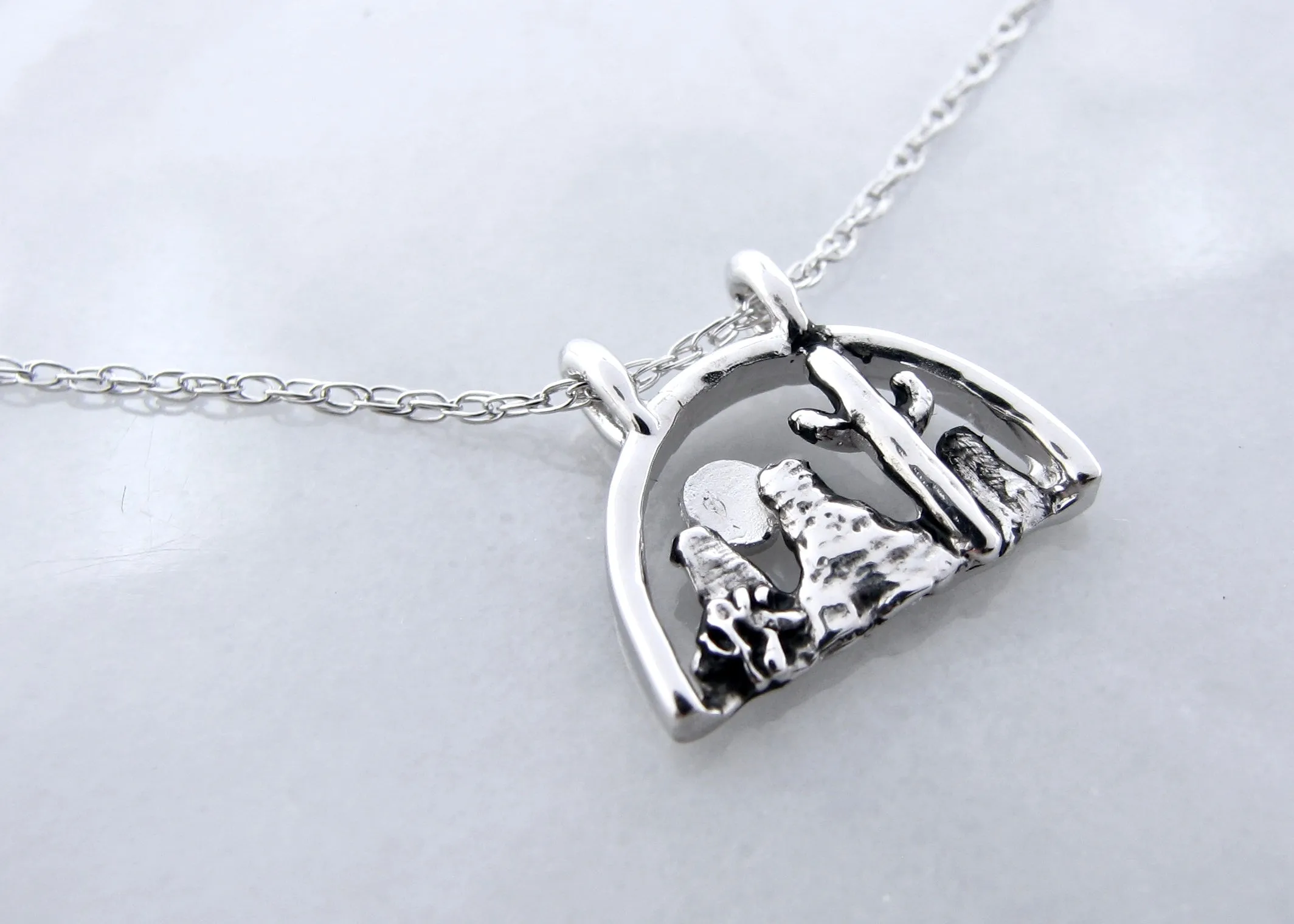 Desert Scape Silver Necklace, Mini Landscape Desert Southwest