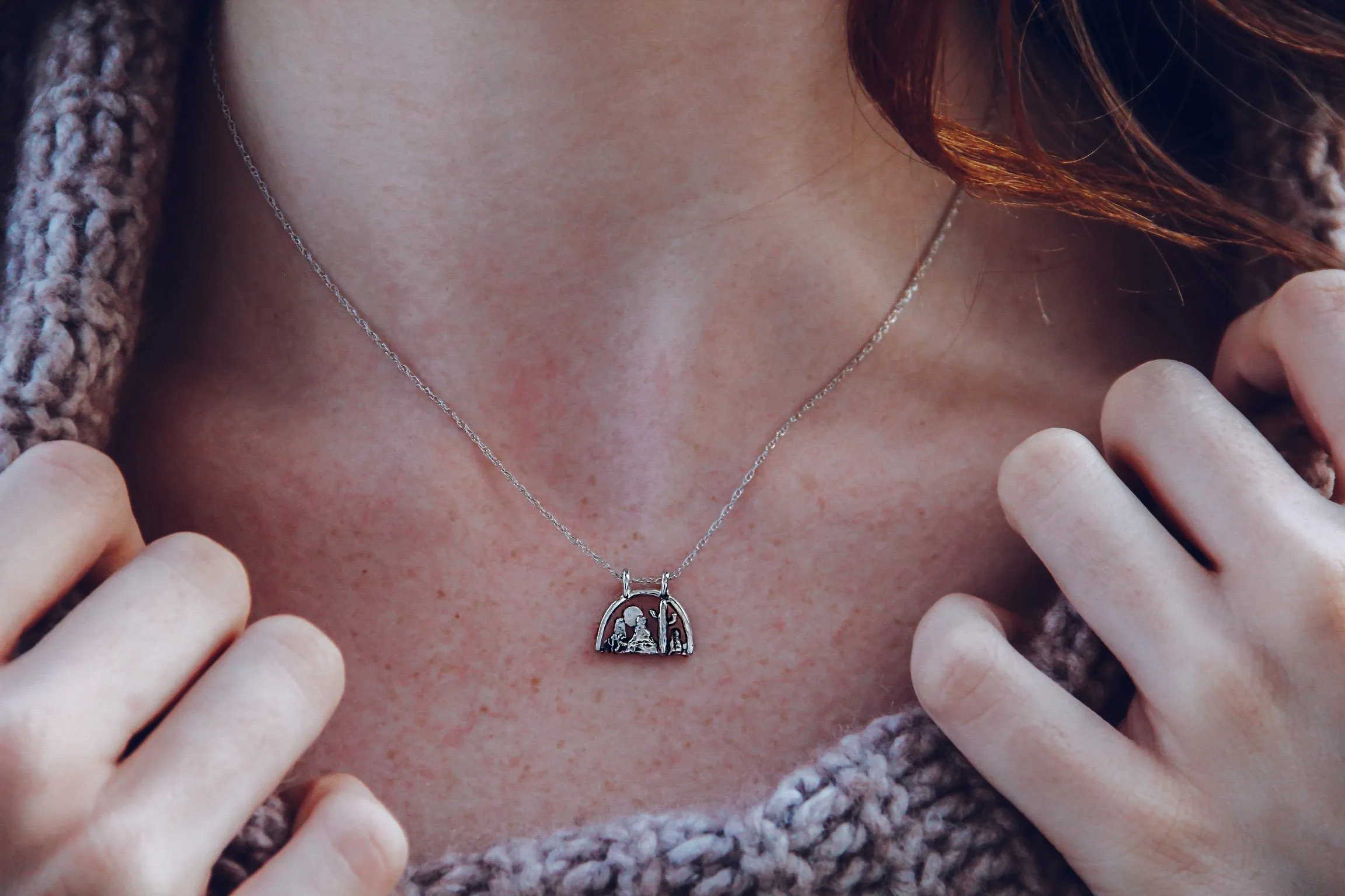 Desert Scape Silver Necklace, Mini Landscape Desert Southwest