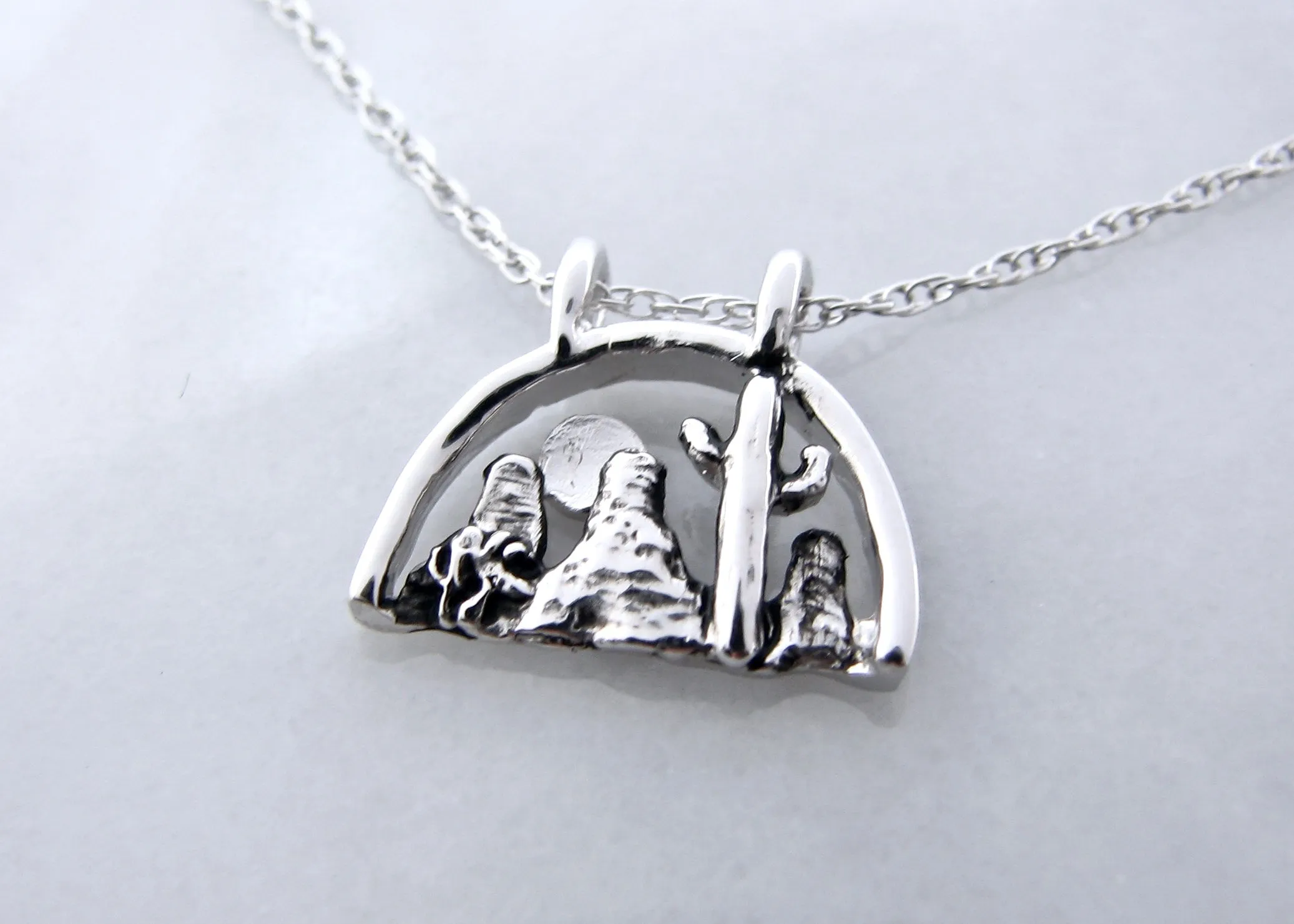 Desert Scape Silver Necklace, Mini Landscape Desert Southwest