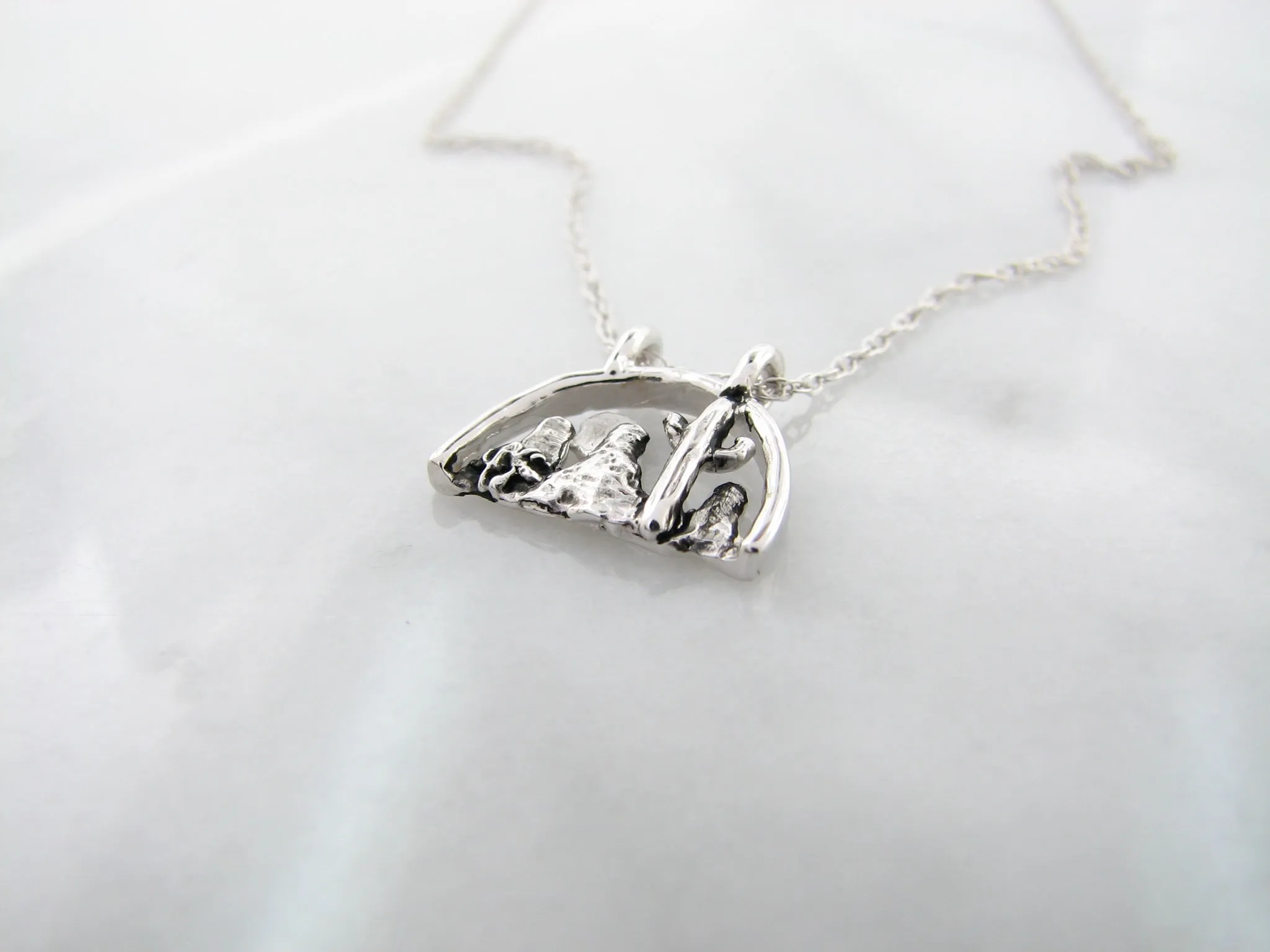 Desert Scape Silver Necklace, Mini Landscape Desert Southwest