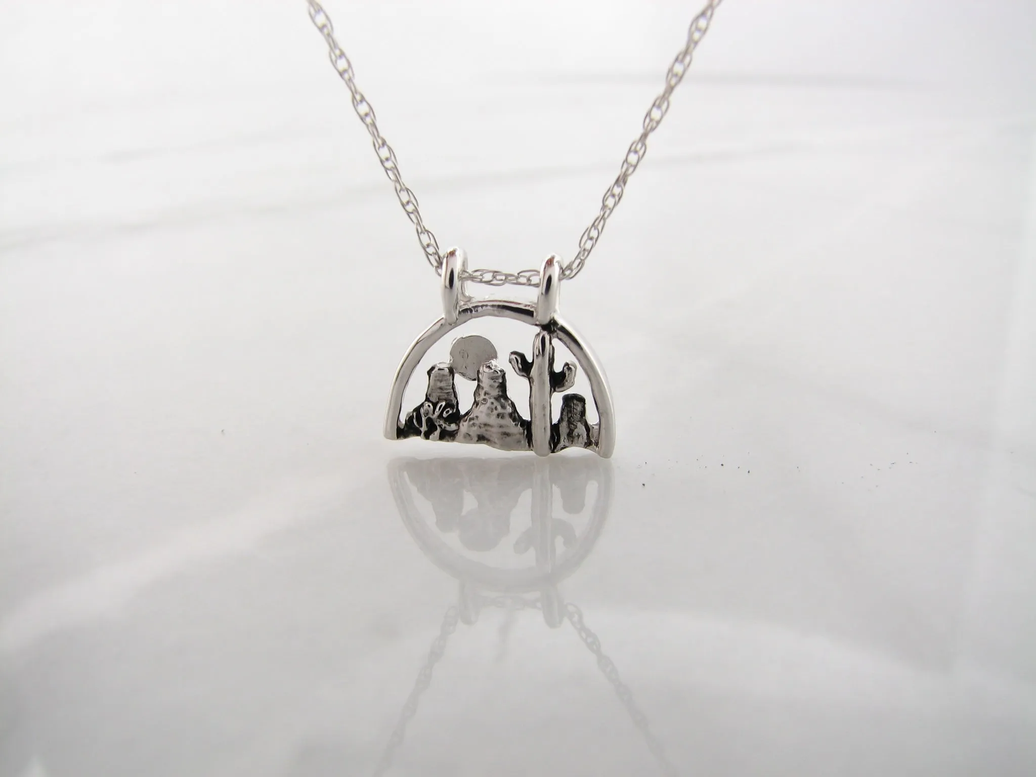 Desert Scape Silver Necklace, Mini Landscape Desert Southwest