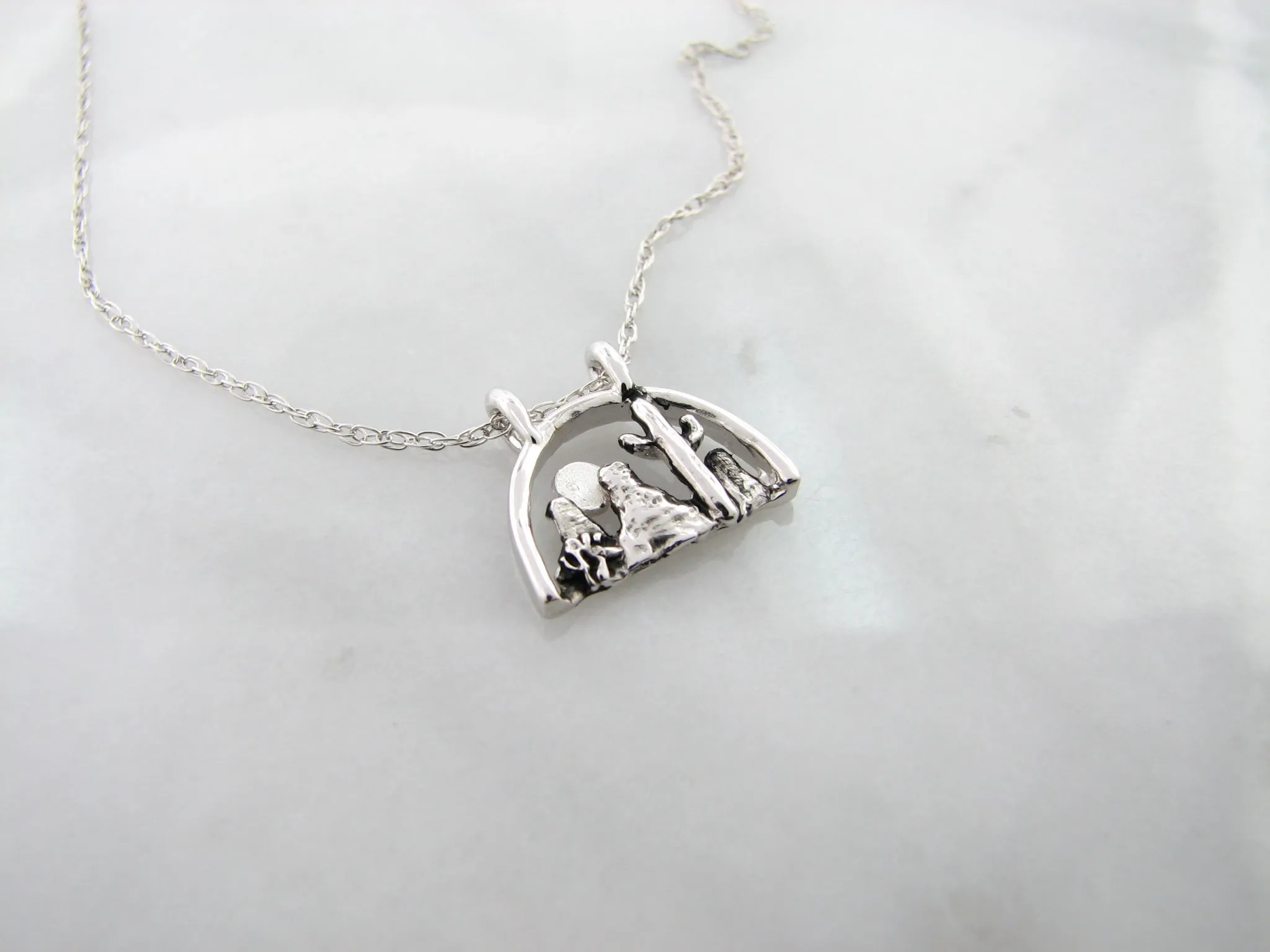 Desert Scape Silver Necklace, Mini Landscape Desert Southwest