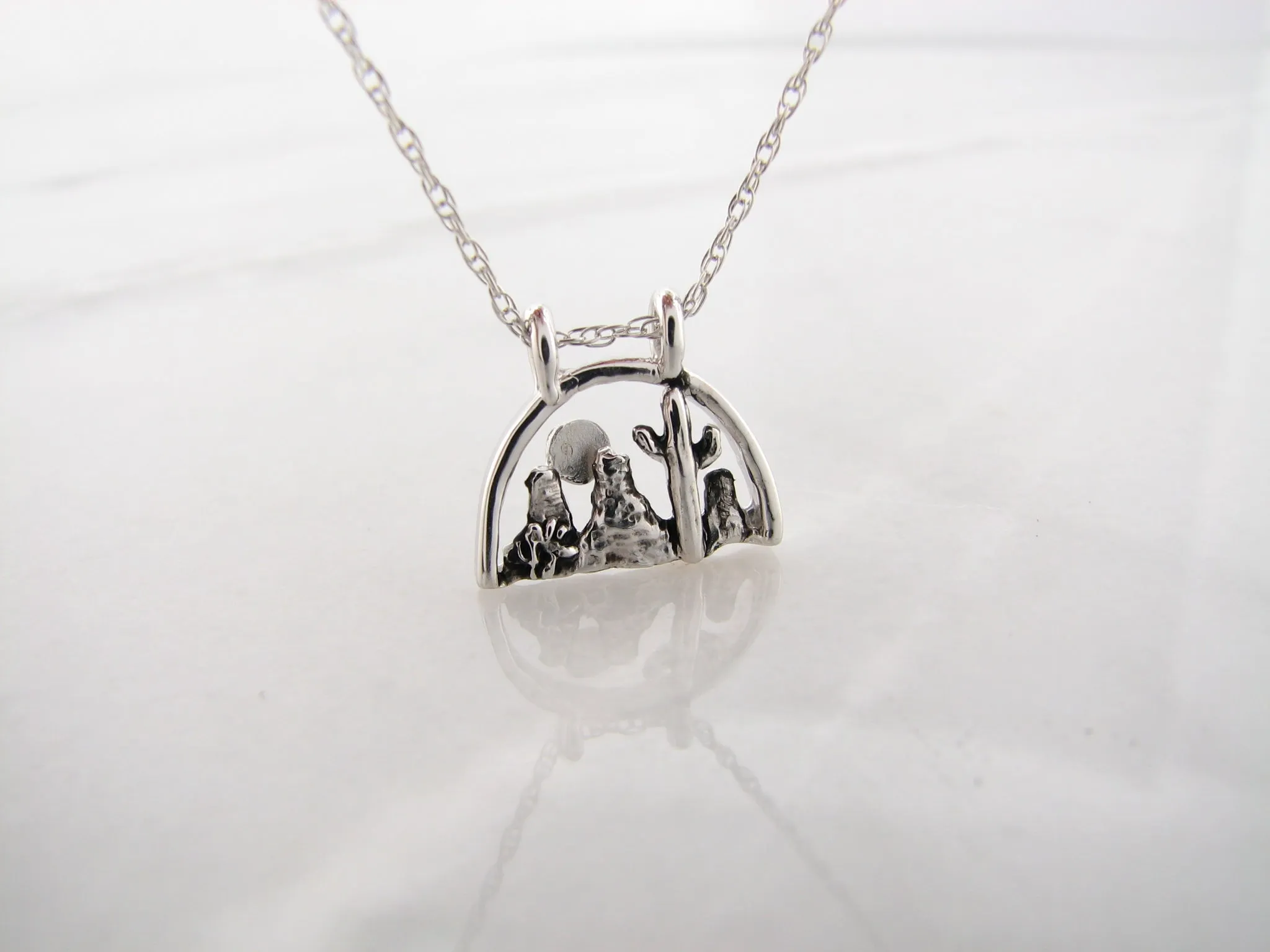 Desert Scape Silver Necklace, Mini Landscape Desert Southwest