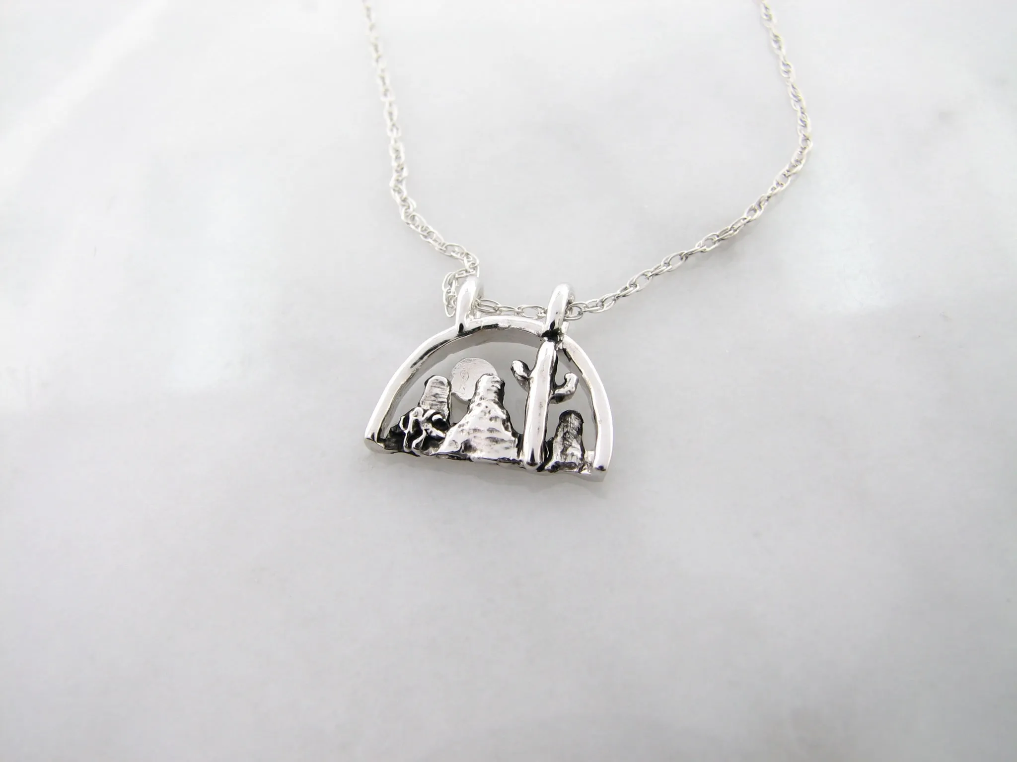 Desert Scape Silver Necklace, Mini Landscape Desert Southwest