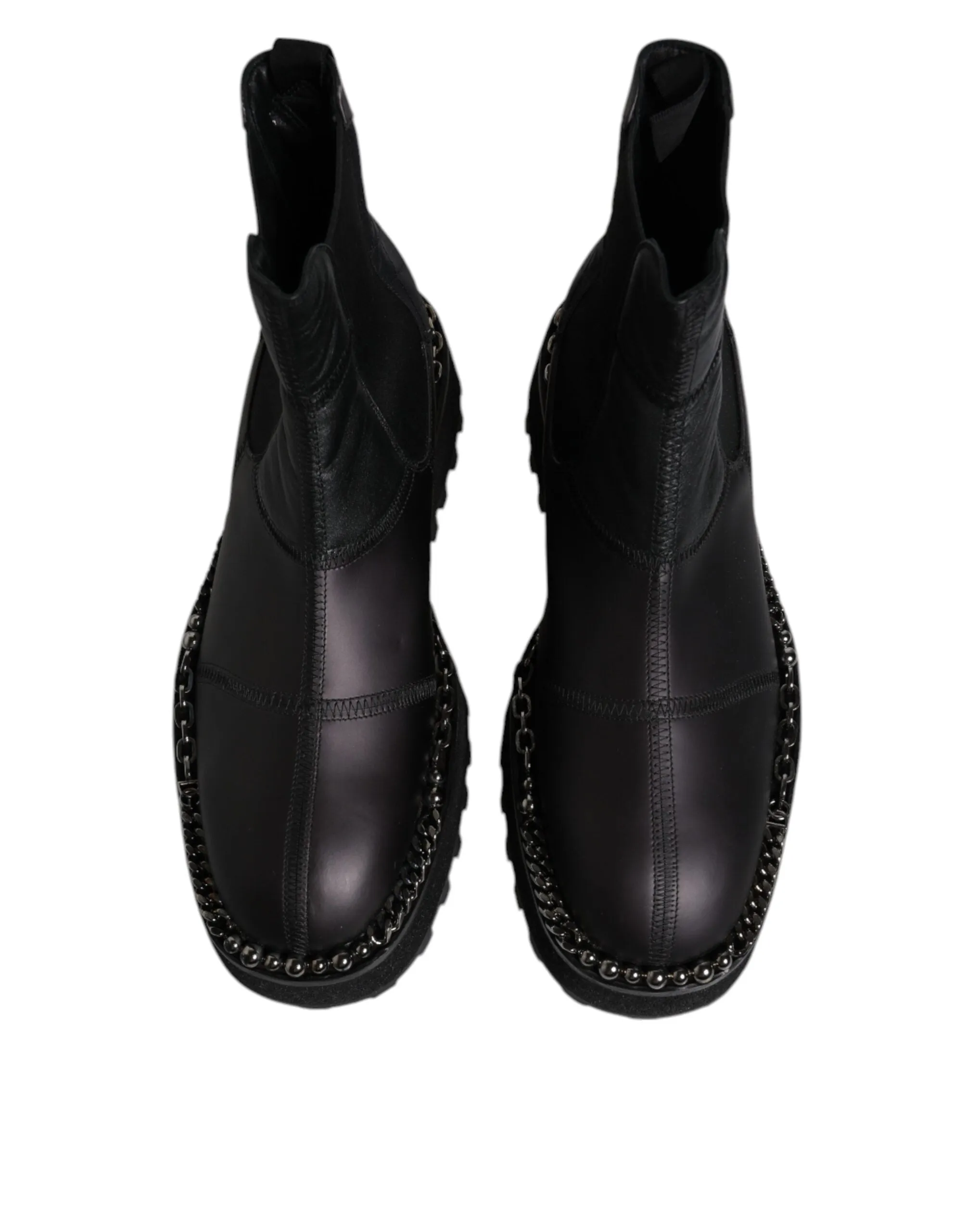 Dolce&Gabbana Men Black Ankle Shoes Viscose Leather Solid Flat Boots Size EUR 44