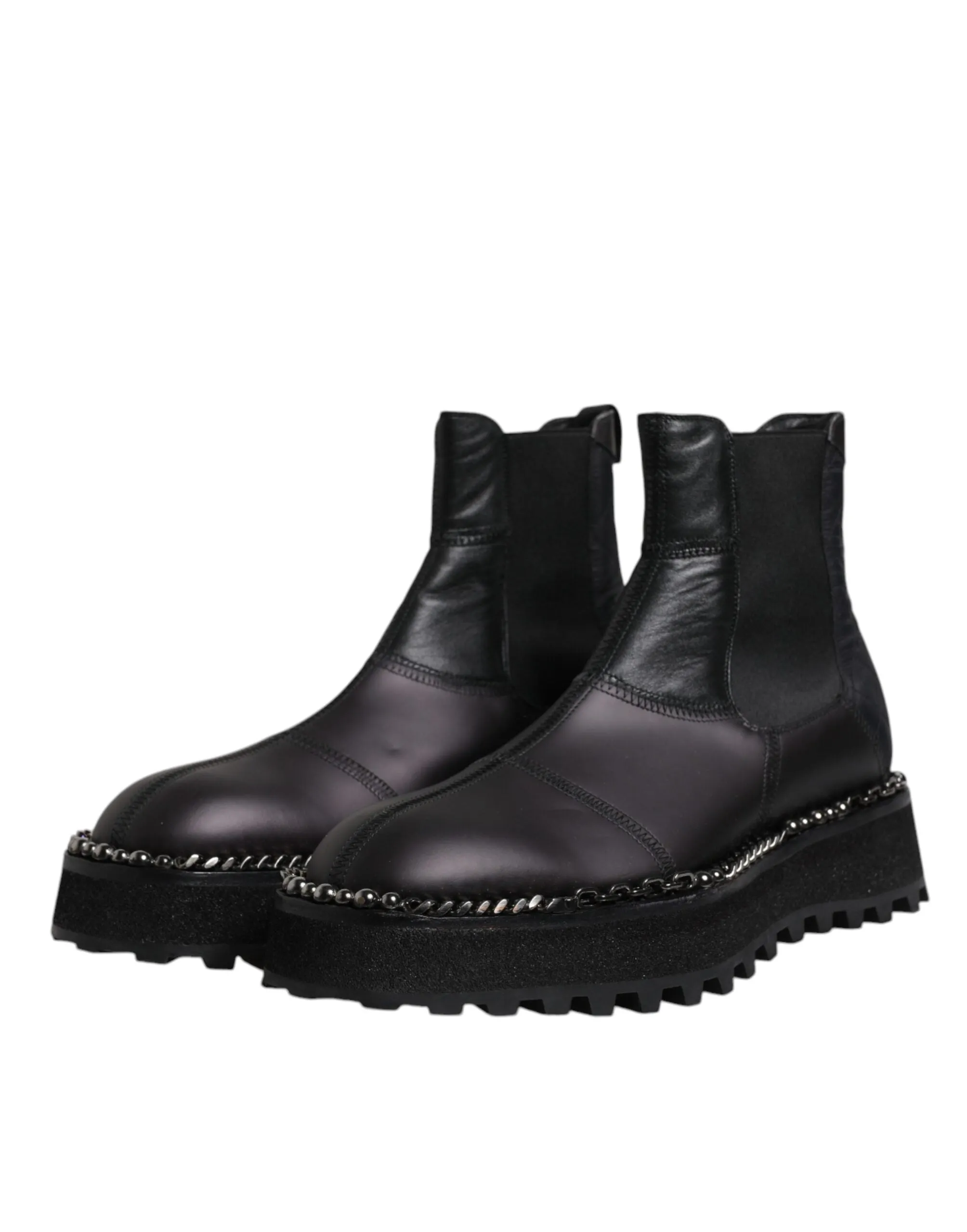 Dolce&Gabbana Men Black Ankle Shoes Viscose Leather Solid Flat Boots Size EUR 44