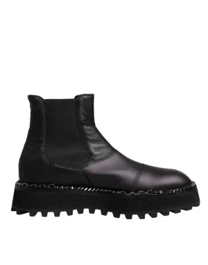 Dolce&Gabbana Men Black Ankle Shoes Viscose Leather Solid Flat Boots Size EUR 44