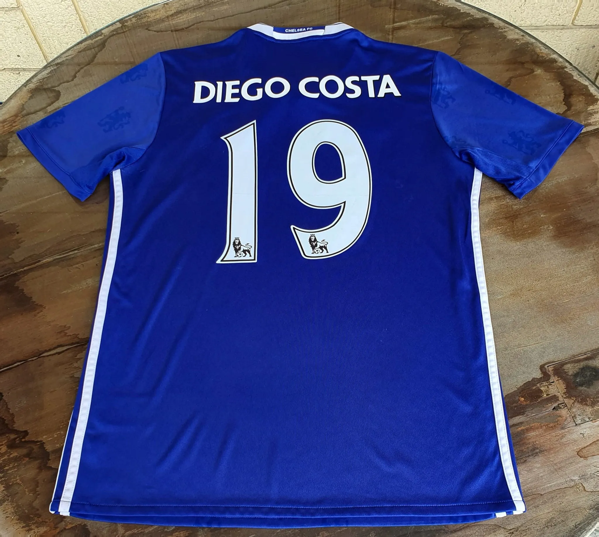 ENGLISH PREMIER CHELSEA 2016-2017 PREMIER LEAGUE CHAMPION DIEGO COSTA 19 HOME JERSEY ADIDAS SHIRT M /MODEL # A17182 SOLD !!!