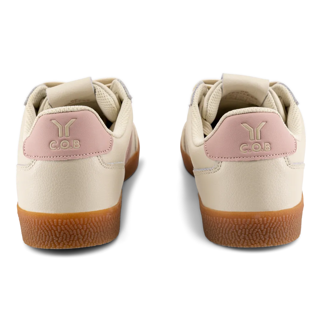 Fearless Womens Sneaker in beige leather with pink wing