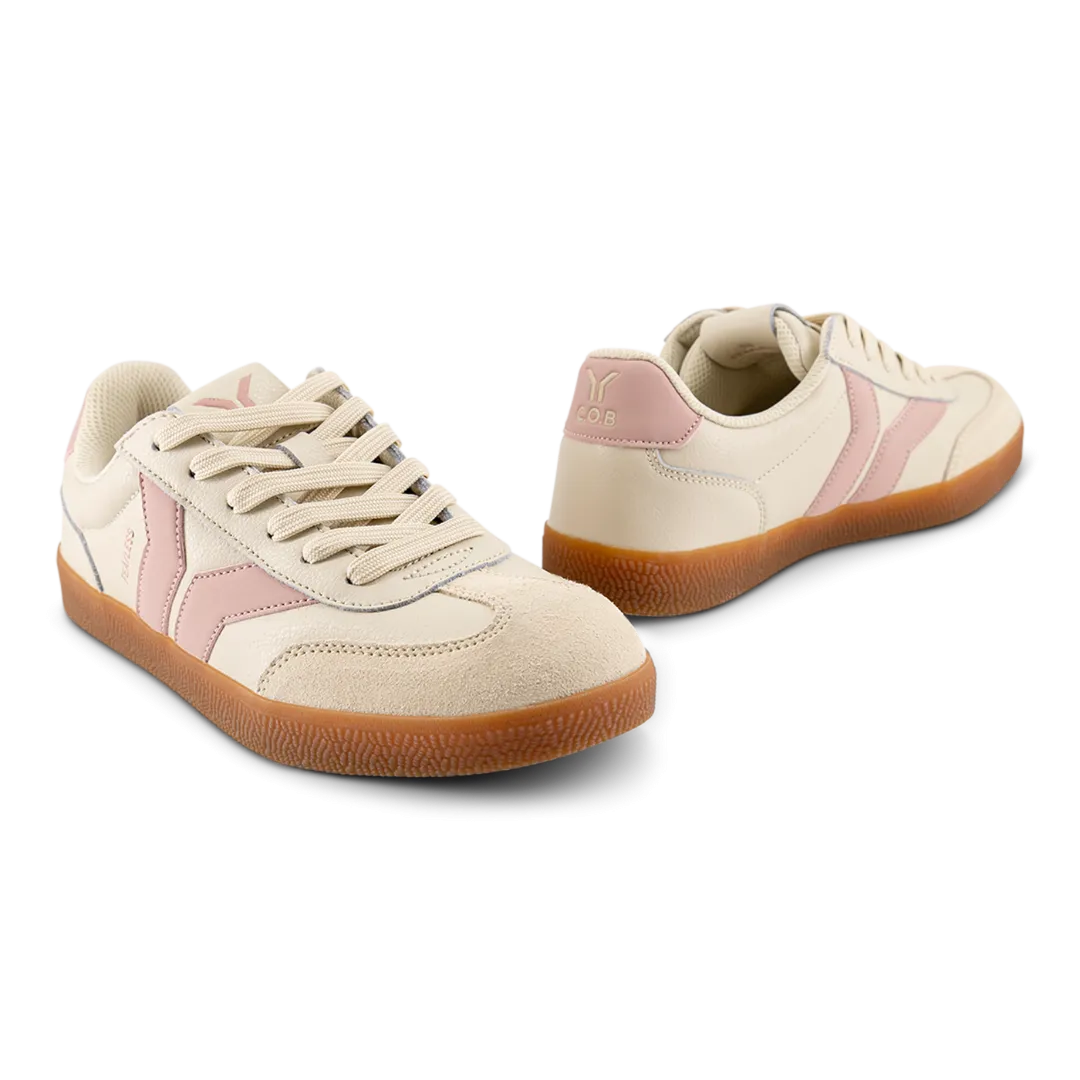 Fearless Womens Sneaker in beige leather with pink wing