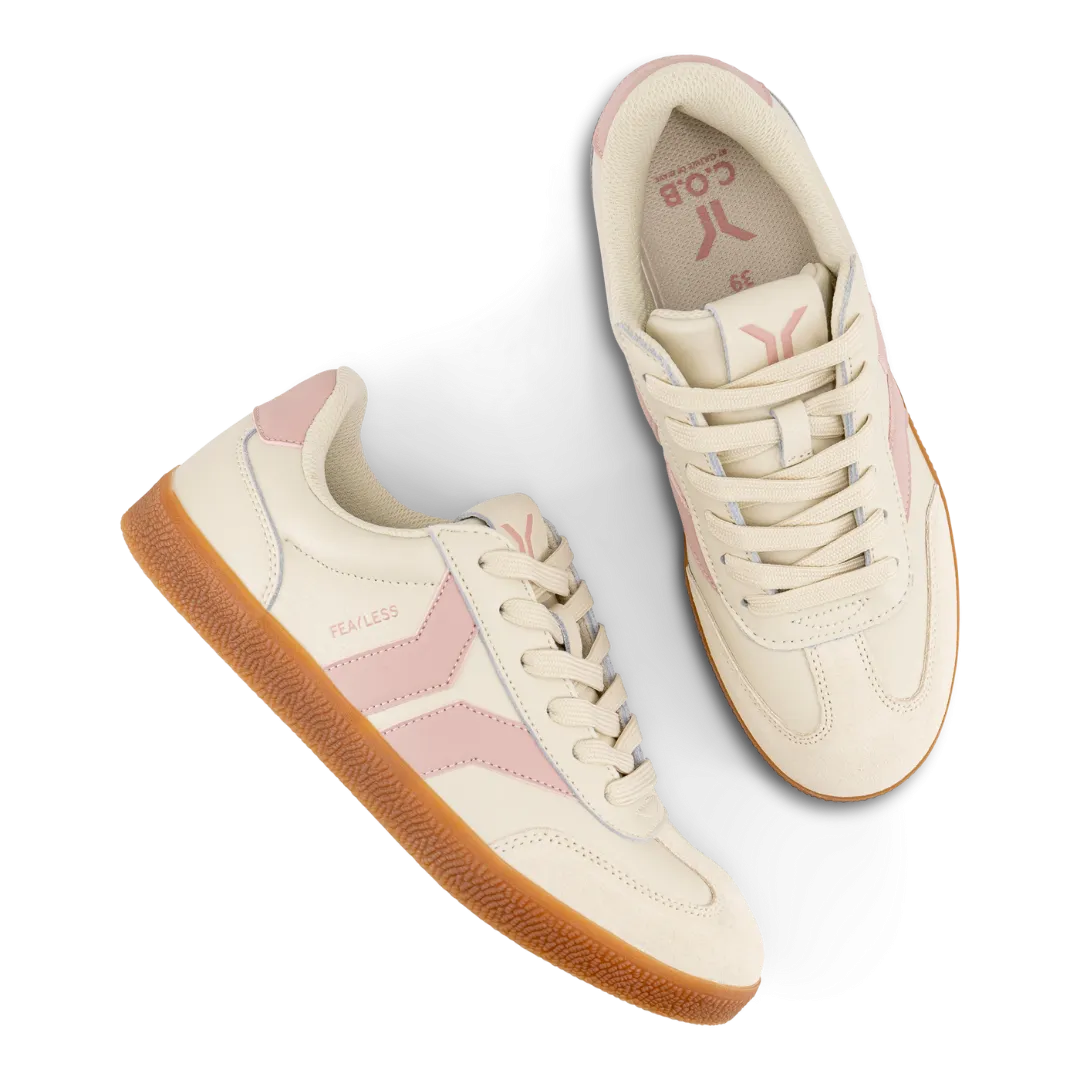 Fearless Womens Sneaker in beige leather with pink wing