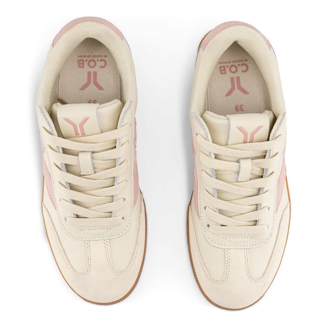 Fearless Womens Sneaker in beige leather with pink wing