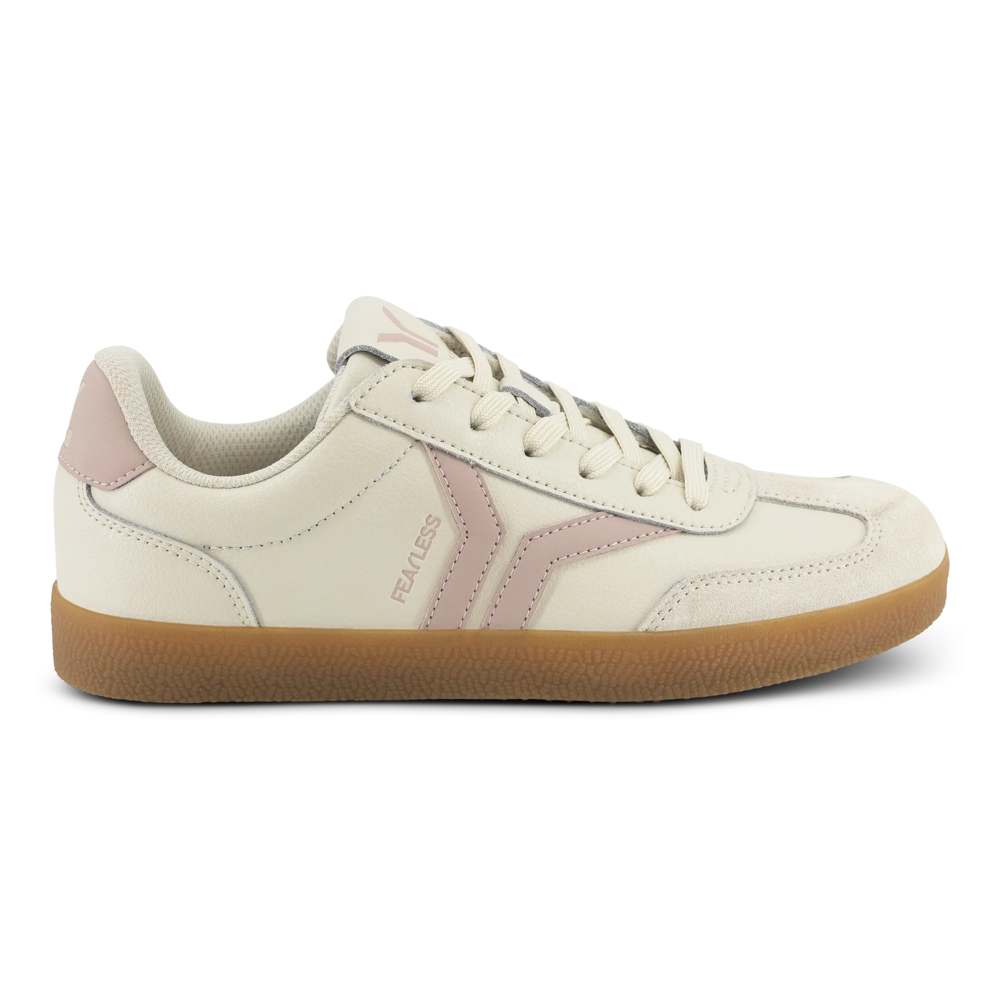 Fearless Womens Sneaker in beige leather with pink wing