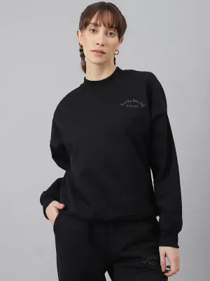 Fitkin Women Black Crew Neck Regular Fit Sweatshirt