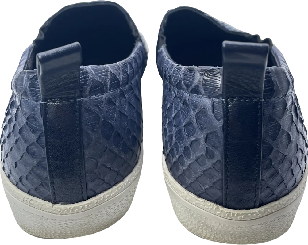 Gina Blue Navy Snake Leather & Crystal Embellished  Slip On Skate Sneakers Trainers UK 3 EU 36 👠