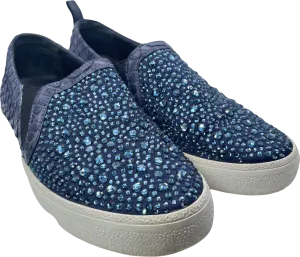 Gina Blue Navy Snake Leather & Crystal Embellished  Slip On Skate Sneakers Trainers UK 3 EU 36 👠
