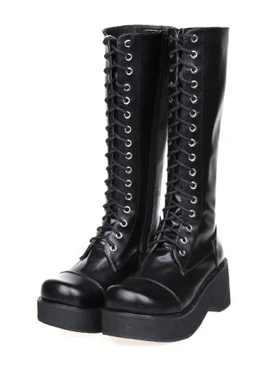 Gothic Black Lolita Boots Platform Shoelace Zip Designed