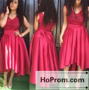 High Low V -Neck Red Sleevless Prom Dresses Homecoming Dresses