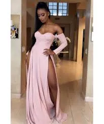 High Side Leg Slits Pretty In Pick Prom Dresses Long Sleeves Evening Dresses