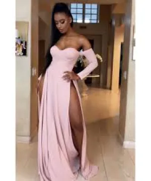 High Side Leg Slits Pretty In Pick Prom Dresses Long Sleeves Evening Dresses
